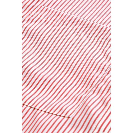 Red Stripe Smocked Cuffed Striped Boyfriend Shirt with Pocket