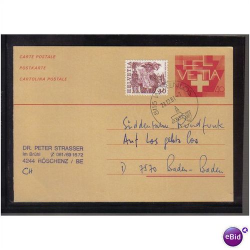 1981 SWITZERLAND P/PAID PC UPRATED WURENLOS PMK