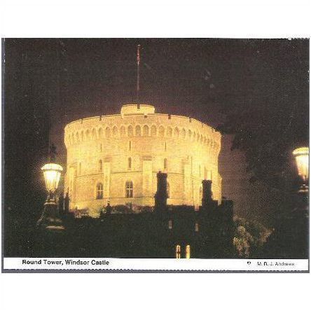 Windsor Castle, Berkshire - Round Tower at night - local postcard c.1980s