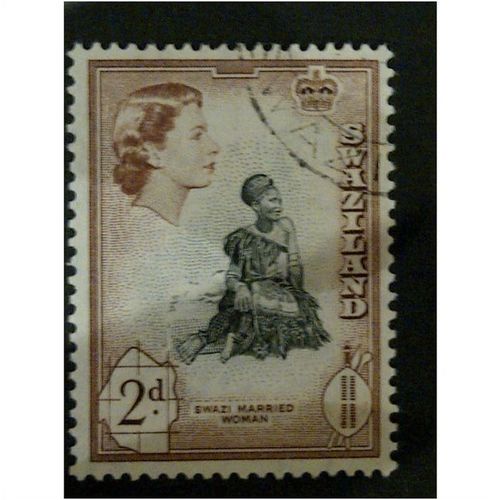 Swaziland QEII 1956 2d Black & Brown Used SG 55 Stamp Married woman