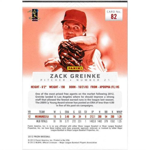 2012 Panini Prizm - #82 - Zack Greinke