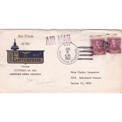 United States 1962 Sea Trails USS Enterprise Newport News-Dayton Ohio Cover VGC