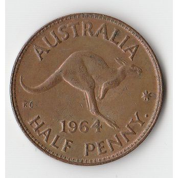 AUSTRALIA COIN - HALF PENNY 1964/ELIZABETH II/VF/Y DOT
