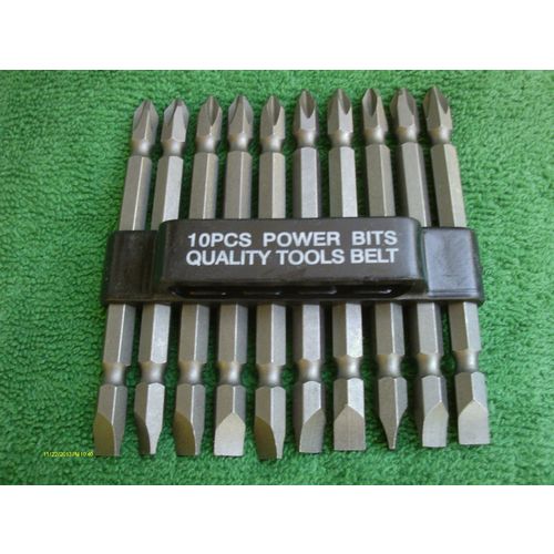 10 pcs DOUBLE END POWER BIT w/PLASTIC HOLDER 3 1/2 inch LONG #2 ph X 1/4" SLOT