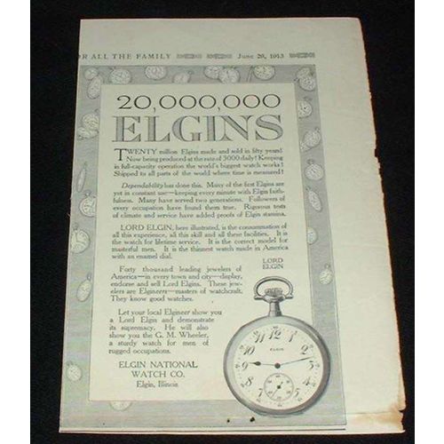 1913 Lord Elgin Pocket Watch Ad, NICE!!