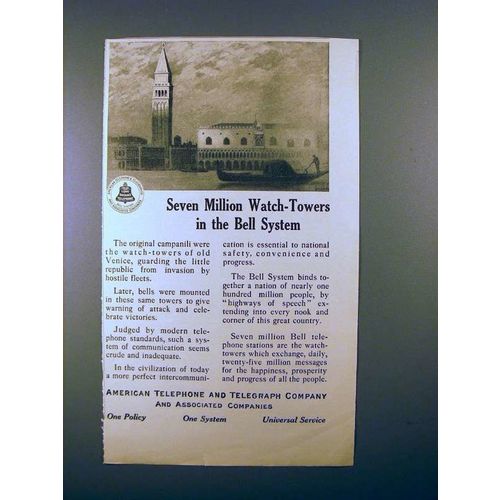 1913 AT&T Telephone Ad - Seven Million Watch Towers