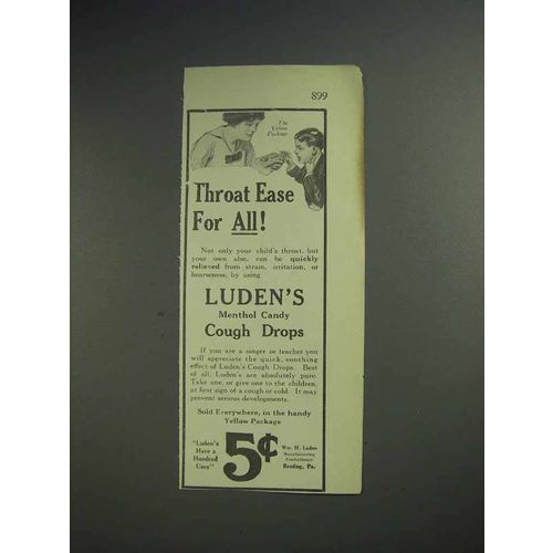 1913 Luden's Cough Drops Ad - Throat Ease for All