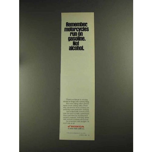 1992 Honda Motorcycles Ad - Run on Gasoline Not Alcohol