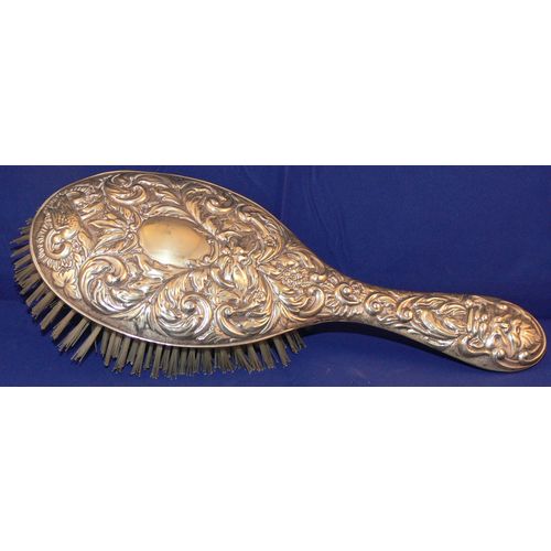 Art Nouveau Style White Metal Vanity Hair Brush Birds & Green Man Design