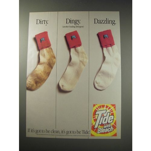 1991 Tide with Bleach Detergent Ad - Dirty. Dingy. Dazzling.