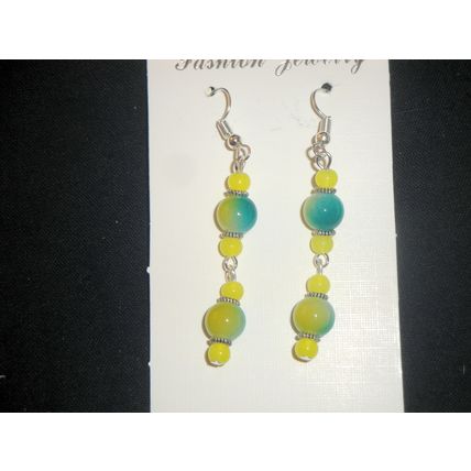 Large blended turquoise & yellow glass swing earrings