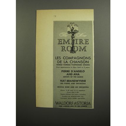 1952 Waldorf-Astoria Hotel Ad - Empire Room Les Compagnons de la Chanson