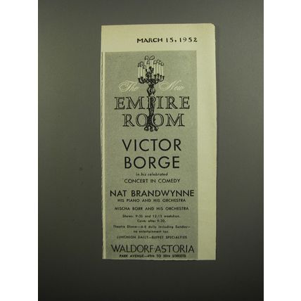 1952 Waldorf-Astoria hotel Ad - Empire Room Victor Borge
