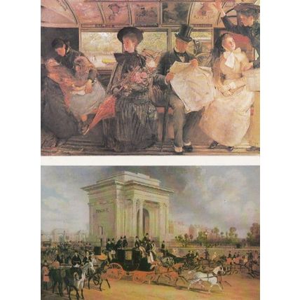 Hyde Park Kensington Gardens London Victorian Bus Interior 2x Painting Postcard