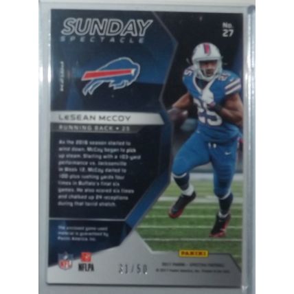 2017 Spectra LESEAN MCCOY (Bills) Neon Blue Sunday Spectacle Patch #27 31/50