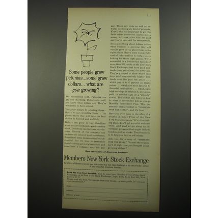 1956 Members New York Stock Exchange Ad - Some people grow petunias