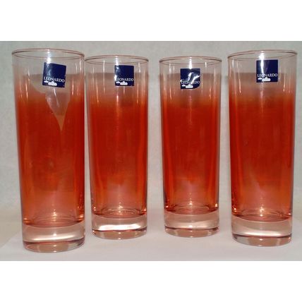 New Set 4 Leonardo Germany Highball Drinking Red Glasses 1 Glass Not Perfect