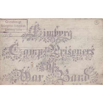 Limburg WW1 Irish Prisoners Of War Military Camp Music Band POW Old Postcard
