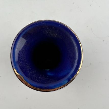 Vintage Japanese Cobalt Blue Gold Porcelain Miniature Floral Bud Vase Rickshaw