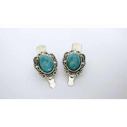 2 extra small metal turquoise blue stone alligator hair clip fine thin hair