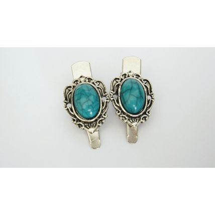 2 extra small metal turquoise blue stone alligator hair clip fine thin hair
