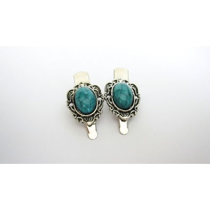 2 extra small metal turquoise blue stone alligator hair clip fine thin hair