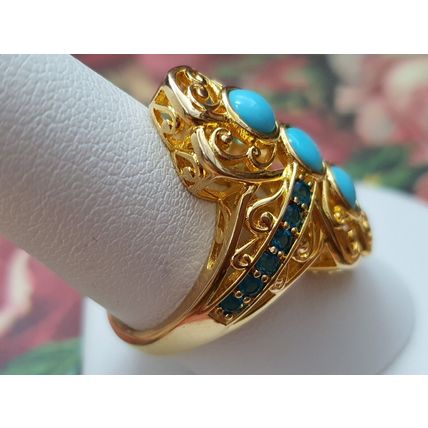 Arizona Sleeping Beauty Turquoise Neon Apatite Ring Sz R 14k Gold Overlay Silver