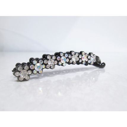 Slim black sparkly flower banana hair claw clip with crystals rhinestones