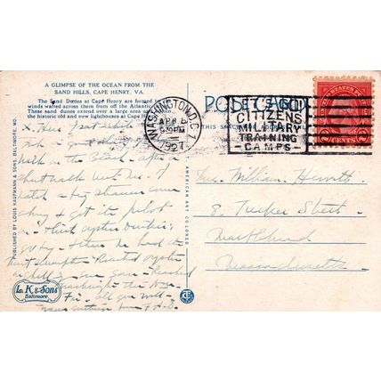 ZAYIX US Postcard Citizen Training Camp slogan Ocean, Cape Henry VA 0324M0356