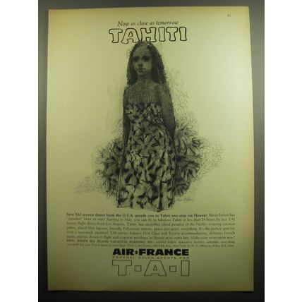 1960 Air France Airline Ad - Now as close as tomorrow Tahiti