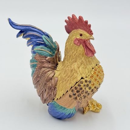 Vintage Rucinni Rooster Trinket Box Jeweled With Swarovski Crystals Original Box