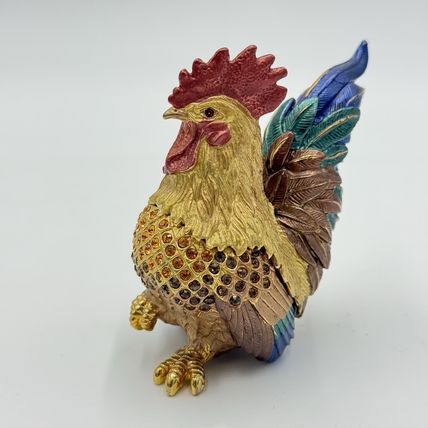 Vintage Rucinni Rooster Trinket Box Jeweled With Swarovski Crystals Original Box