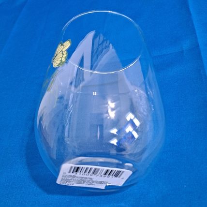 Royal Norfolk BLUE HYDRANGEA Stemless Wine Glasses "Happy Spring" Butterfly