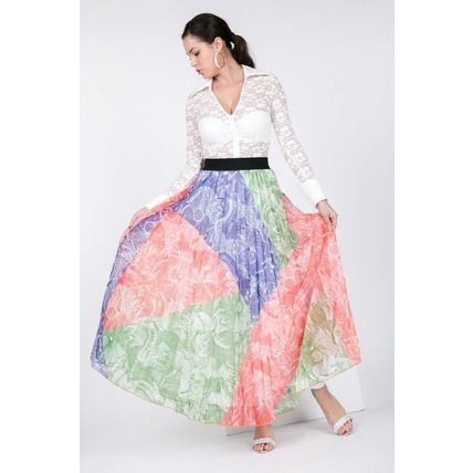 Women's Color Block Pleated Maxi Skirt