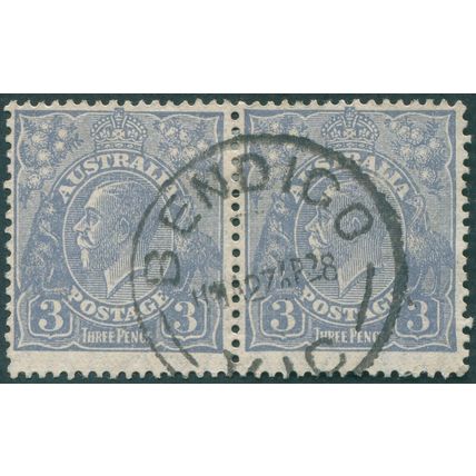 Australia 1927 3d dull blue Perf 13½x12½ Type A & Type B SG100var used pair