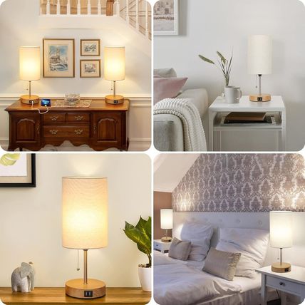 Set of 2 Table Lamps with 2 USB Ports, Modern Bedside, Desk Lamps with Pull Chai