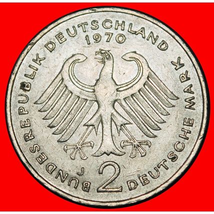 Ⰶ ADENAUER (1876-1967):GERMANY★2 MARKS 1970J I+A+r1 HAMBURG★LOW START★NO RESERVE