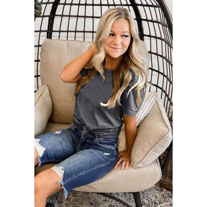 Gray Solid Color Crew Neck Tee