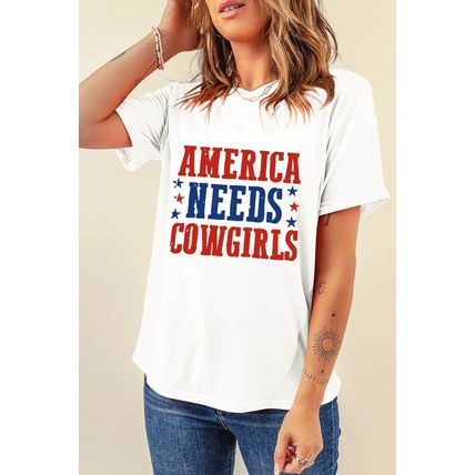 White America Needs Cowgirls Crew Neck Graphic Tee