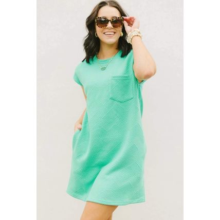 Mint Green Textured Cap Sleeve T Shirt Dress