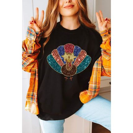 Black Glitter Turkey Graphic Thanksgiving T Shirt