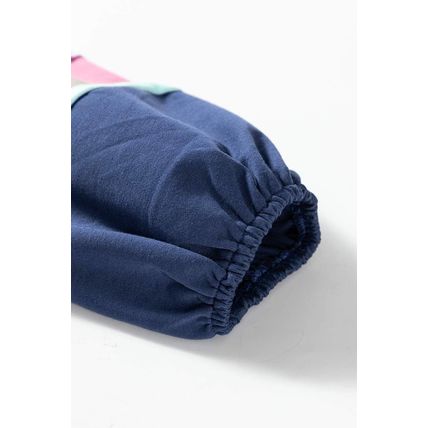 Sail Blue Flower Patchwork Raglan Sleeve Exposed Seam Oversized Top