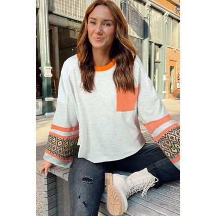 Apricot Western Aztec Patch Mineral Wash Loose Fit Top
