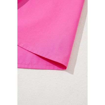 Bright Pink Contrast Scallop Trim Layered Short Sleeve V Neck Blouse