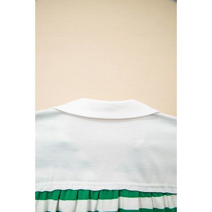 Green Stripe Colorblock Collared V Neck Cropped Knit Pullover
