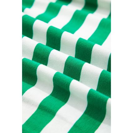 Green Stripe Colorblock Collared V Neck Cropped Knit Pullover