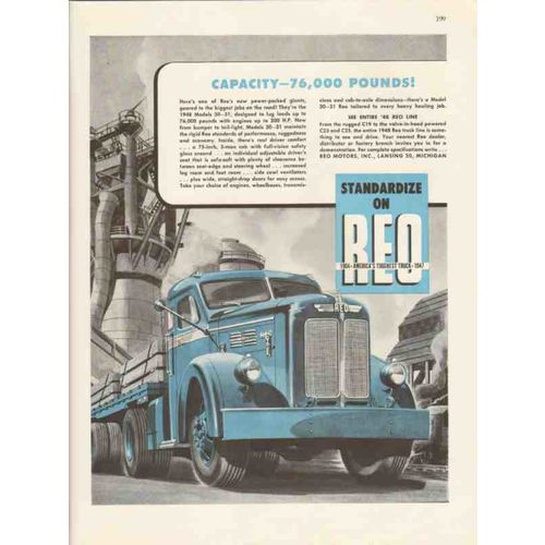 reo motors inc 1947 capacity 76000 pounds model 30-31 truck vintage ad