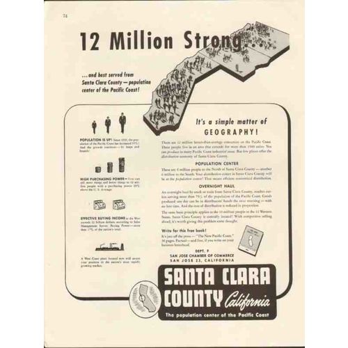 santa clara county ca 1947 12 million strong population vintage ad
