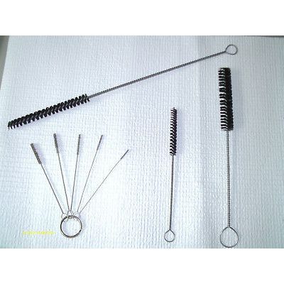 8 piece Bottle Cleaning Tube Brush Set w/Wire Handle Stiff Black Nylon Bristles
