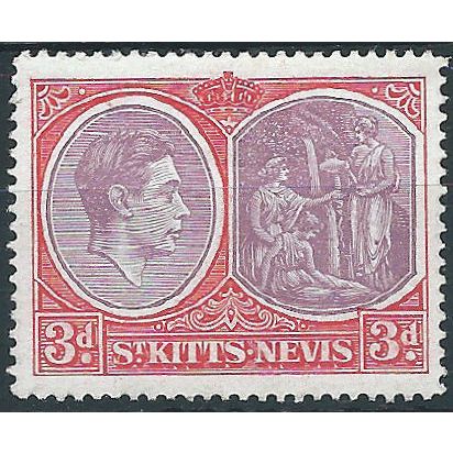 St Kitts-Nevis 1946 SG73a 3d Purple & Bright Scarlet Mounted Mint . ..